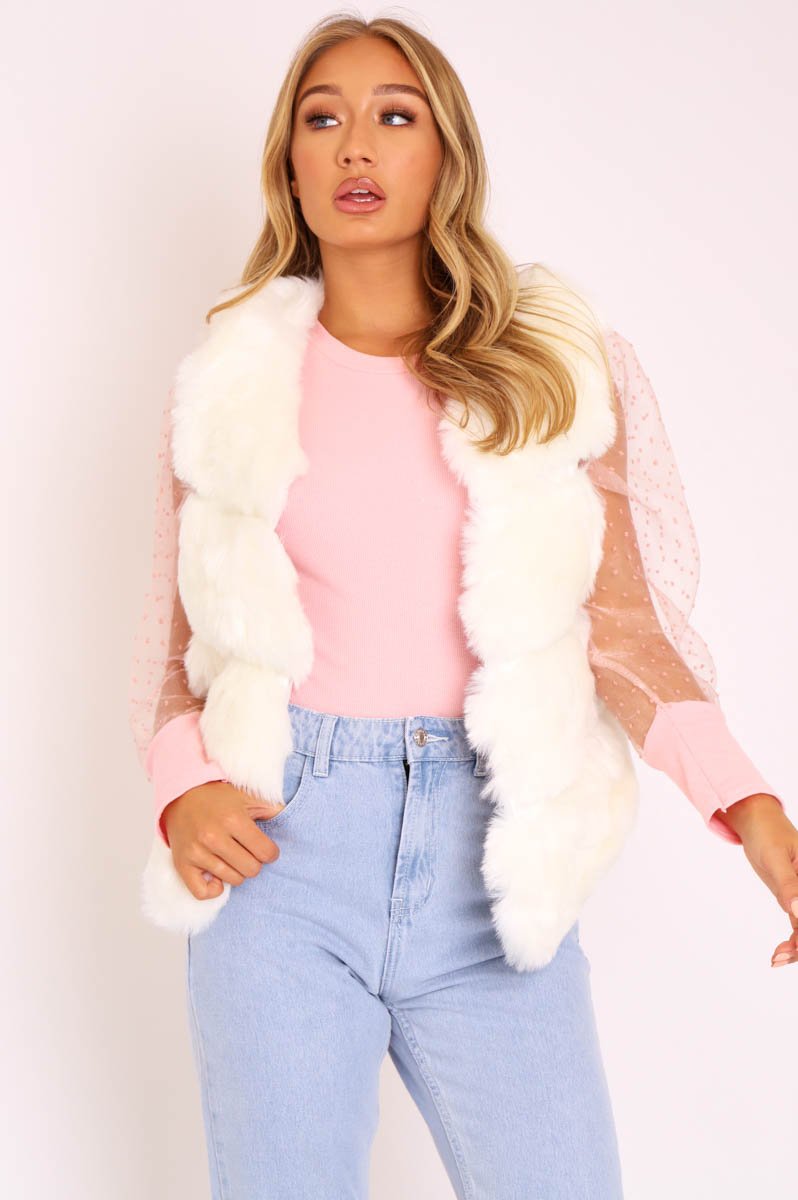 White Faux leather and Fur Gilet - Felicia-Jackets