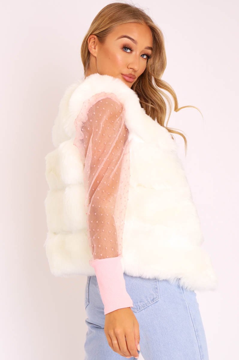 White Faux leather and Fur Gilet - Felicia-Jackets