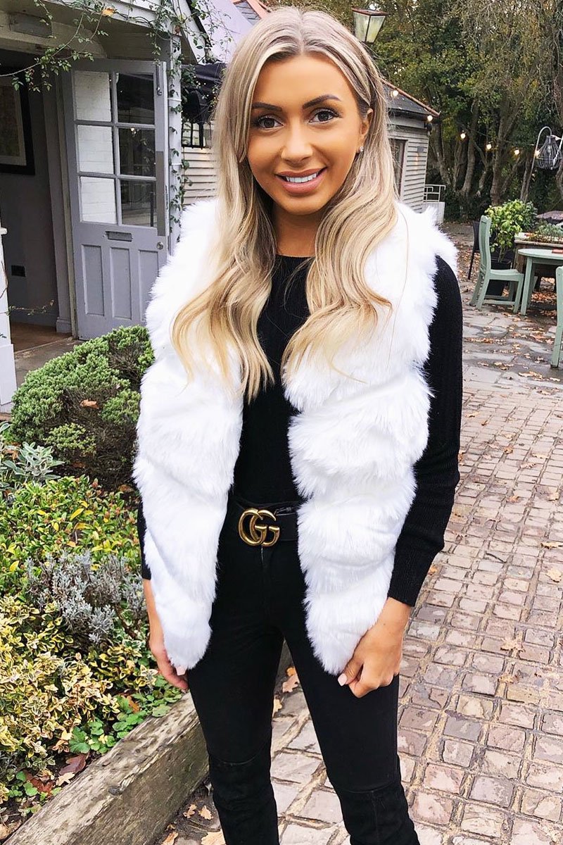 White Faux leather and Fur Gilet - Felicia-Jackets
