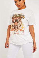White Fearless Tiger Printed T-shirt - Makari-T-shirt