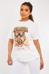 White Fearless Tiger Printed T-shirt - Makari-T-shirt
