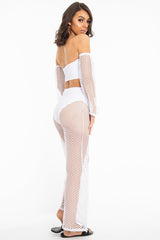 White Fish Net Crop Tie Top and Trousers Co-ord - Misa-Co-ords