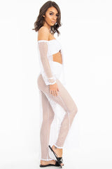 White Fish Net Crop Tie Top and Trousers Co-ord - Misa-Co-ords
