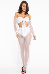 White Fish Net Crop Tie Top and Trousers Co-ord - Misa-Co-ords