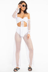 White Fish Net Crop Tie Top and Trousers Co-ord - Misa-Co-ords