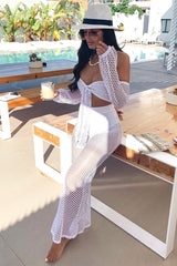 White Fish Net Crop Tie Top and Trousers Co-ord - Misa-Co-ords