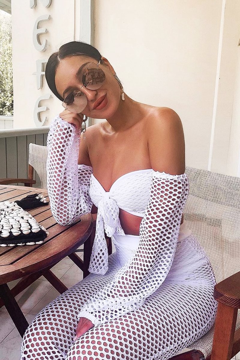 White Fish Net Crop Tie Top and Trousers Co-ord - Misa-Co-ords
