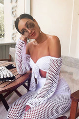 White Fish Net Crop Tie Top and Trousers Co-ord - Misa-Co-ords