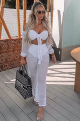 White Fish Net Crop Tie Top and Trousers Co-ord - Misa-Co-ords