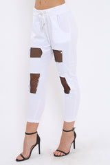 White Fish Net Panel Detail Joggers - Mikaela-Trousers