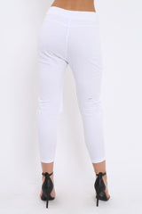 White Fish Net Panel Detail Joggers - Mikaela-Trousers
