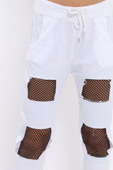 White Fish Net Panel Detail Joggers - Mikaela-Trousers