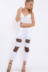 White Fish Net Panel Detail Joggers - Mikaela-Trousers