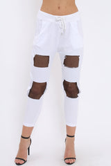 White Fish Net Panel Detail Joggers - Mikaela-Trousers