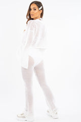 White Fishnet Crop Jumper Wide Leg Trouser Co-ord - Haddie-Co-ords