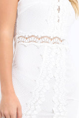 White Fishnet Halterneck Mini Dress - Mae-Dresses