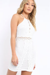 White Fishnet Halterneck Mini Dress - Mae-Dresses