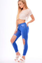 White Fishnet Short Sleeved Crop Top - Ebony-Crop Tops