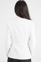White Fitted Gold Button Blazer - Mei-Blazers