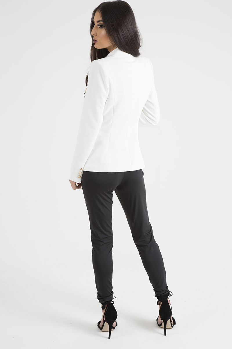 White Fitted Gold Button Blazer - Mei-Blazers