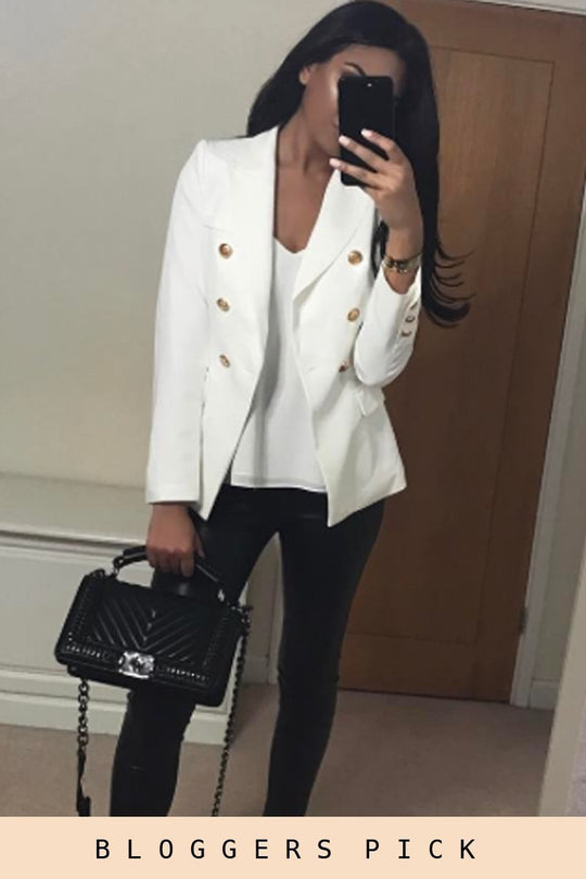 White Fitted Gold Button Blazer - Mei