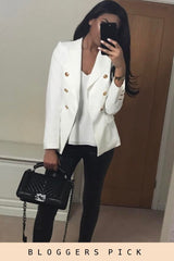 White Fitted Gold Button Blazer - Mei-Blazers