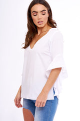 White Flare Bell Sleeve Blouse - Rosabela-Tops