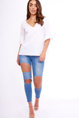 White Flare Bell Sleeve Blouse - Rosabela-Tops