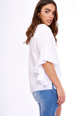 White Flare Bell Sleeve Blouse - Rosabela-Tops