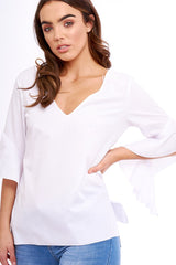 White Flare Bell Sleeve Blouse - Rosabela-Tops