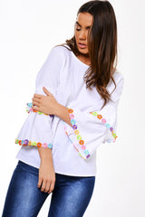 White Flared Sleeve Top - Samantha-Tops