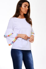 White Flared Sleeve Top - Samantha-Tops