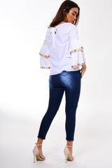 White Flared Sleeve Top - Samantha-Tops