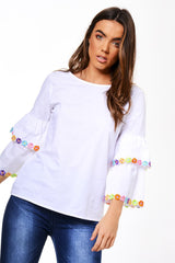 White Flared Sleeve Top - Samantha-Tops
