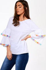 White Flared Sleeve Top - Samantha-Tops