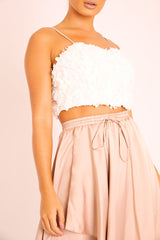 White Floral Applique Crop Top - Freida-Crop Tops