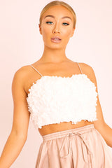 White Floral Applique Crop Top - Freida-Crop Tops