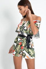 White Floral Bardot Frill Playsuit - Rylinn-Playsuits