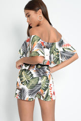 White Floral Bardot Frill Playsuit - Rylinn-Playsuits