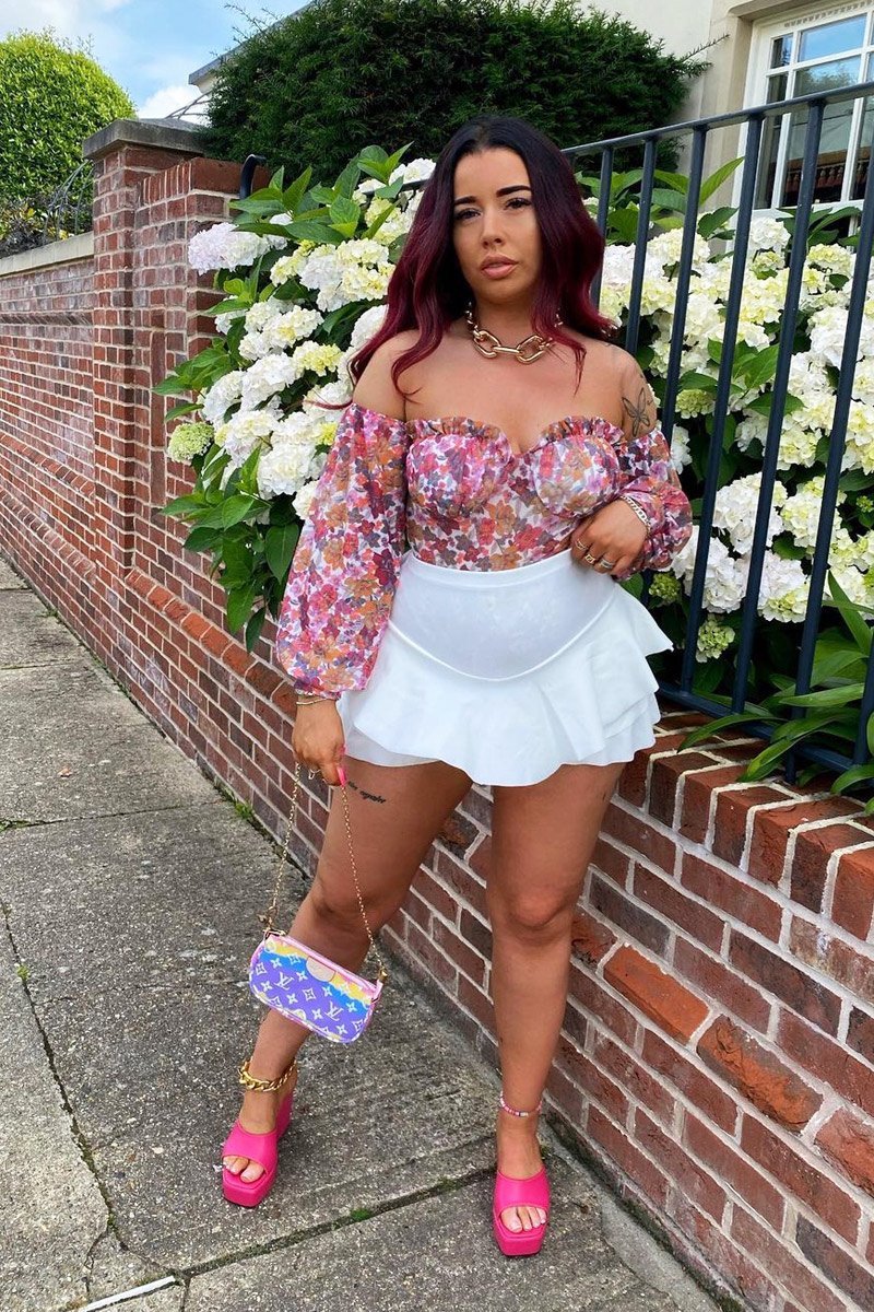 White Floral Bardot Off The Shoulder Mesh Bodysuit - Hayle-Bodysuits