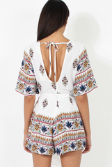 White Floral Border Print Playsuit - Shauna-Playsuits