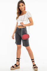 White Floral Broderie Lace Button Front Crop Top - Lydia-Crop Tops