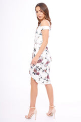 White Floral Cold Shoulder Wrap Midi Dress - Karoline-Dresses