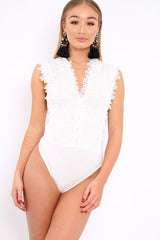 White Floral Crochet Off The Shoulder Bodysuit - Shae-Bodysuits
