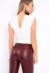 White Floral Crochet Off The Shoulder Bodysuit - Shae-Bodysuits