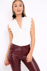 White Floral Crochet Off The Shoulder Bodysuit - Shae-Bodysuits