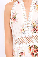 White Floral Crochet Plunge Playsuit - Unice-Playsuits