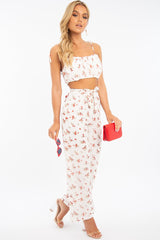 White Floral Crop Top Wide Trouser Co-ord - Tully-Co-ords