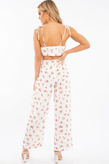 White Floral Crop Top Wide Trouser Co-ord - Tully-Co-ords
