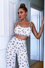 White Floral Crop Top Wide Trouser Co-ord - Tully-Co-ords